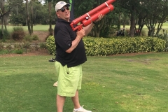 J J Troccoli, A.O. Smith, takes a shot with the Rocket Launcher