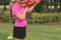 Lorrie Partridge takes a shot with the rocket launcher